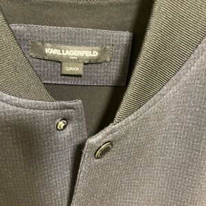 Karl Lagerfeld Men's Charcoal and Black Varsity Jacket